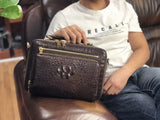 Mens Crocodile Bone Leather Briefcase Messenger Laptop Bags