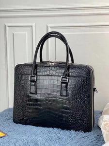 Mens Crocodile Leather Briefcase Bag For Laptop Black
