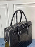 Mens Crocodile Leather Briefcase Bag For Laptop Black