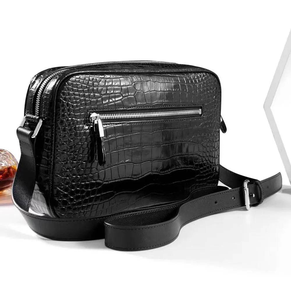 Mens Genuine Crocodile Leather Cross Body Shoulder Messenger Bag