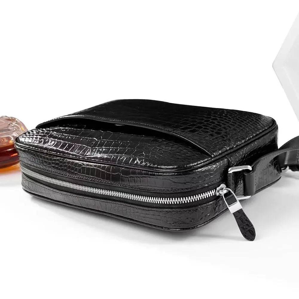Mens Genuine Crocodile Leather Cross Body Shoulder Messenger Bag