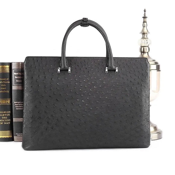 Mens Genuine Ostrich Leather Briefcase Black
