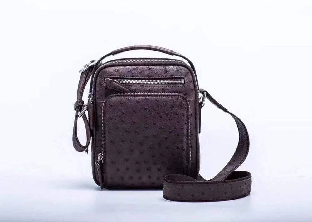 Mens Small Ostrich Leather Crossbody Messenger Shoulder Bags