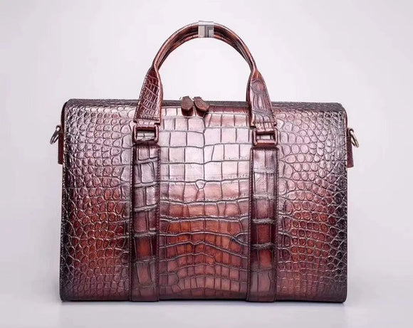 Mens Vintage Brown Crocodile Leather Doctor Bag Laptop Computer Handbag