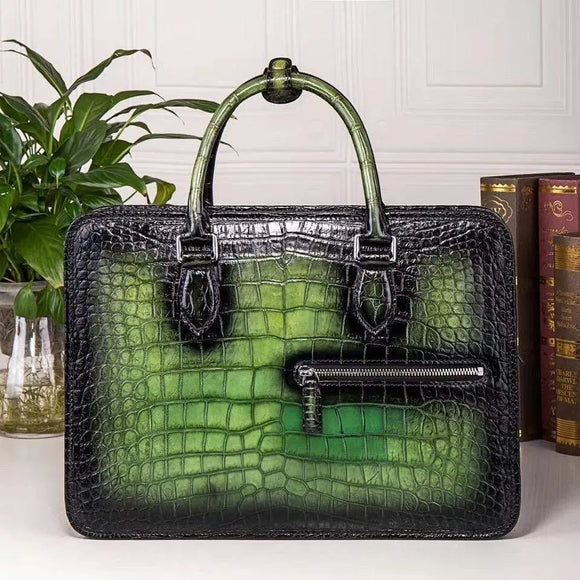 Mens Vintage Crocodile Leather Briefcase Laptop Bag