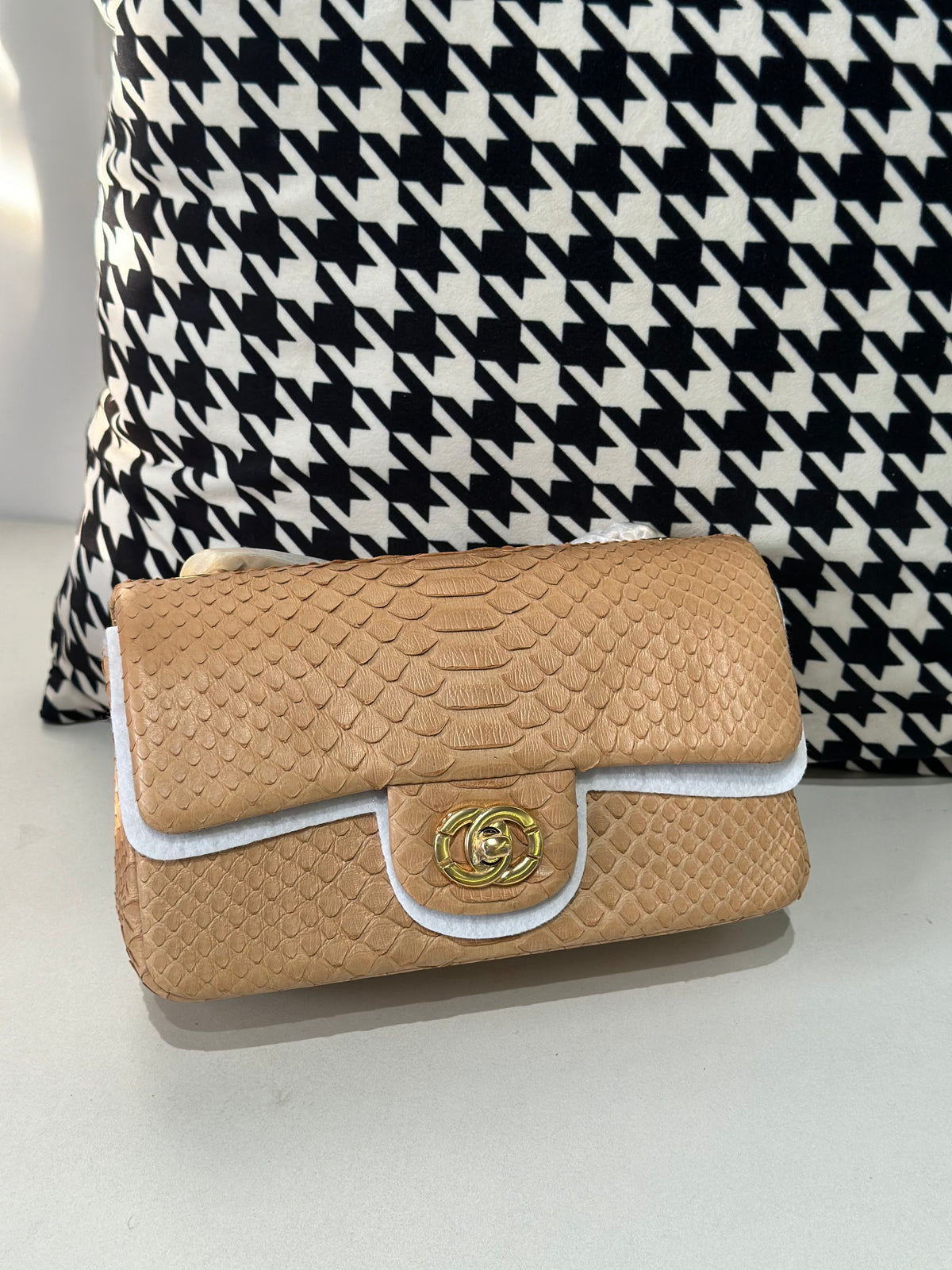 Genuine Python Skin Leather Flap Bag 20cm