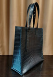 Preorder Unisex  Black Crocodile Leather Large Shopper Tote  Bag