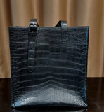 Preorder Unisex  Black Crocodile Leather Large Shopper Tote  Bag