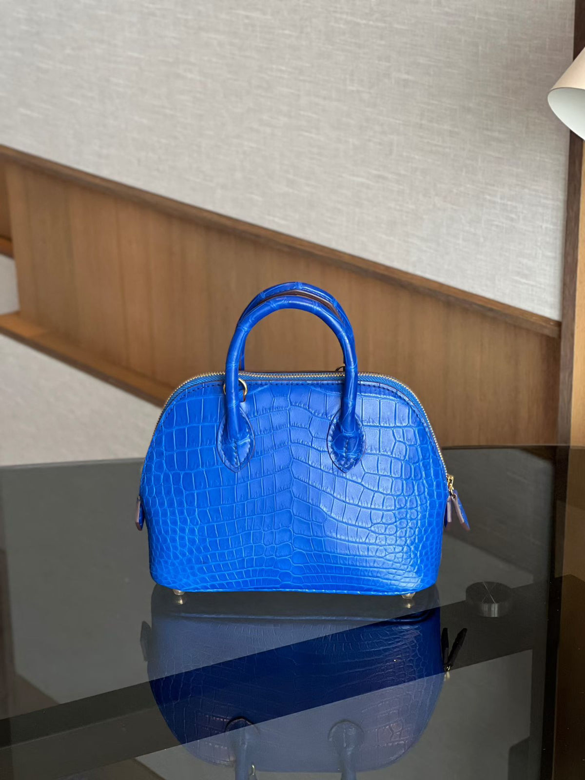 Womens Genuine Crocodile Skin Leather Cross Body Handle Bag Mini Blue