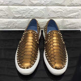 Roller-Boat Spikes Genuine Python Leather Flat Sneakers For Men