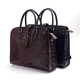 Rossie Viren Men's Crocodile Leather Briefcase With Leather Tab-Fastening Front Flap