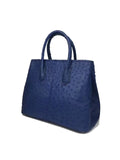 Rossie Viren Womens Ostrich Skin  Leather Blue Large Tote Bag