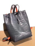 Semi -Shiny Crocodile Leather Large Backpack Knapsacks Grey