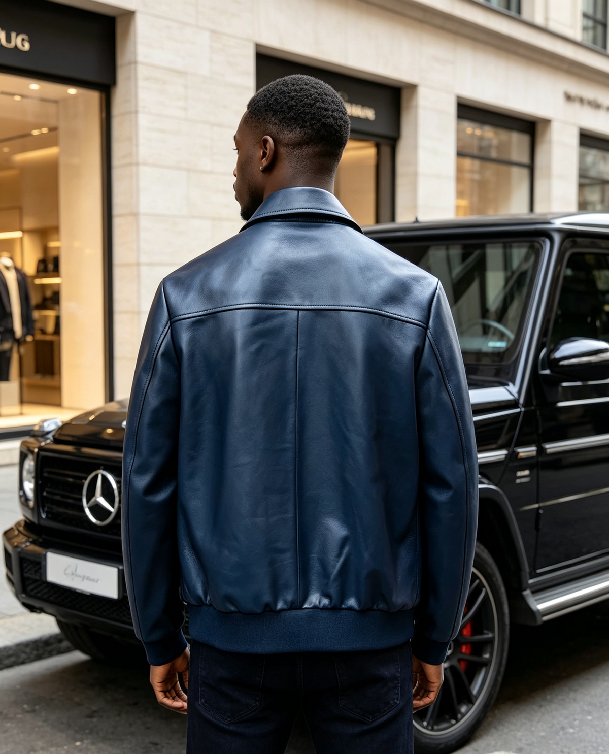 Crocodile & Lambskin Leather Jacket Dark Blue