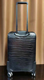 Crocodile Skin Leather luggage /Roll Aboard Suitcase Weekend/Travel Bag Trolley Case Universal Wheels 20-Inch Black