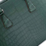 Unisex Crocodile Leather Laptop Briefcase with Pass Through Trolley Handles Dark Green