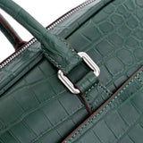 Unisex Crocodile Leather Laptop Briefcase with Pass Through Trolley Handles Dark Green