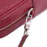 Unisex Crocodile Leather Laptop Briefcase with Pass Through Trolley Handles Red