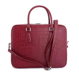 Unisex Crocodile Leather Laptop Briefcase with Pass Through Trolley Handles Red