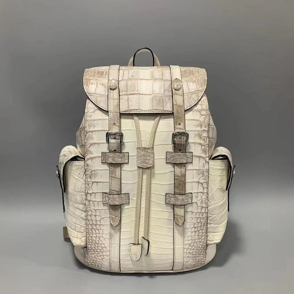 Himalaya White Crocodile Leather Backpack For Ladies