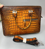 Retro Crocodile Leather Crossbody  Laptop Business Bag