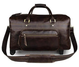 Vintage Brown Leather Wheeled Luggage Trolley Bags