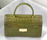 Women Shiny Himalaya Olive Green Beaded Crocodile Leather Top Handle Satchel Bag Rossie Viren