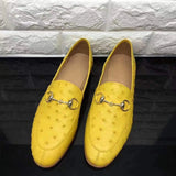 Women's Gold Buckle Ostrich Leather Casual Dress Slip-On Loafer Shoes