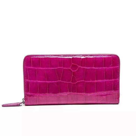 Womens Genuine Crocodile Leather Large Zip Around Wallet For Women