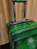 Retro Green Crocodile  Leather Trolley/Roll Aboard Suitcase Weekend/Travel Bag Trolley Case Universal Wheels 20-Inch