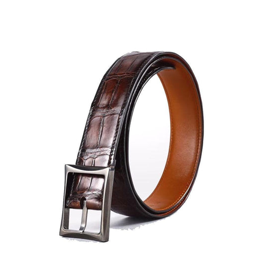 Thắt lưng nam da cá sấu thật vintage, một mặt, khóa thép không gỉ