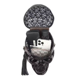 3D Bags Black Suede Skull Cross Body Shoulder Bag Mini Handle Handbags Black Rossie Viren