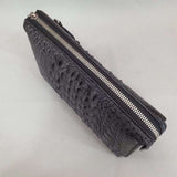 Crocodile  Bone  Leather  Clutch Bag With Band String Black