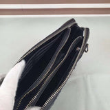 Crocodile  Bone  Leather  Clutch Bag With Band String Black