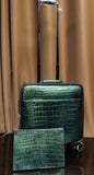 Crocodile Leather 15 in -Mini Carry- On Luggage Dark Green