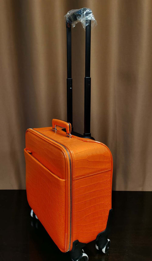 Crocodile Leather 15 in -Mini Carry- On Luggage Orange