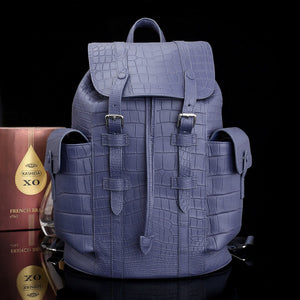 Crocodile Leather Backpack Dark Blue