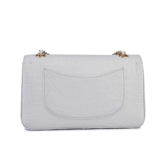 Crocodile Leather Classic Flap Chain Shoulder Bags For Women White