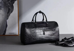 Genuine Crocodile Leather Extra Large Travel Duffel Boston Bag Black