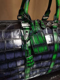 Genuine Crocodile Leather Large Duffel Bag Vintage Grey/ Green