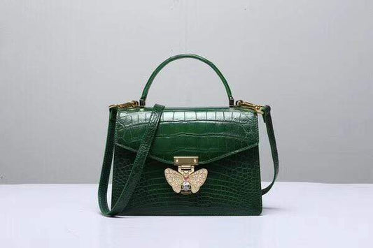 Genuine Crocodile Leather Top Handle Cross Body Bag Green