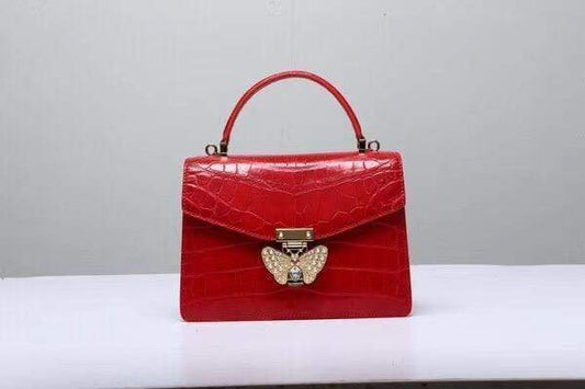 Genuine Crocodile Leather Top Handle Cross Body Bag Red