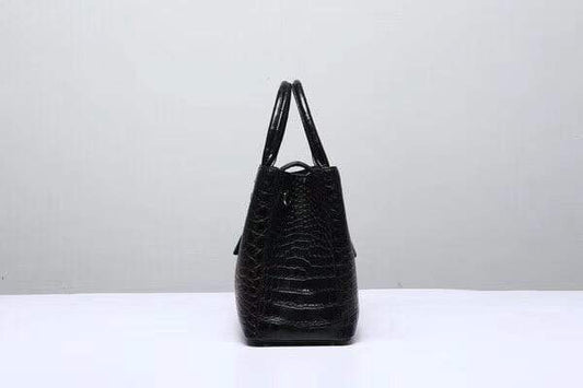 Genuine Crocodile Leather Top Handle Tote With Crossbody Strap Black