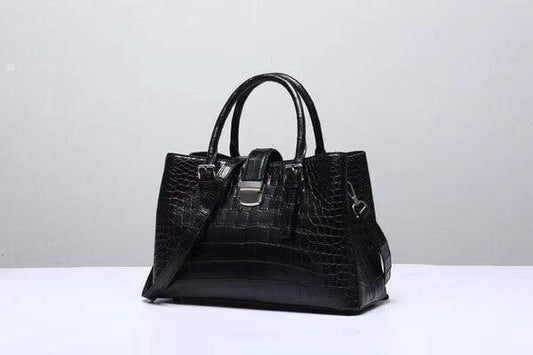 Genuine Crocodile Leather Top Handle Tote With Crossbody Strap Black