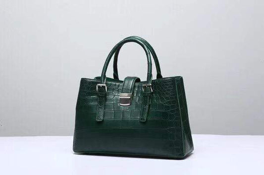 Genuine Crocodile Leather Top Handle Tote With Crossbody Strap Green