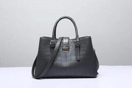 Genuine Crocodile Leather Top Handle Tote With Crossbody Strap Grey