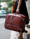 Genuine Vintage Vegetable Tanned Leather Carry On Business Trolley Bag Rotate Universal Wheel 20 Inch Travelling Luggage Bag