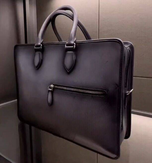 Preorder Vintage Grey Smooth Cowhide Leather Briefcases
