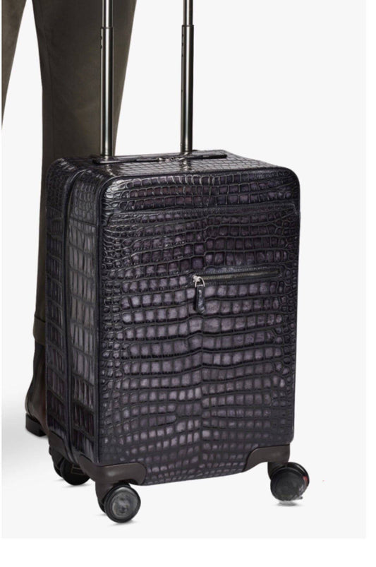 Preorder Retro Grey Crocodile Leather Trolley/Roll Aboard Suitcase Weekend/Travel Bag Trolley Case Universal Wheels 20-Inch