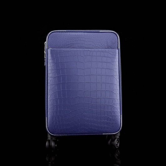 Matt Genuine Crocodile Leather Travel Carry On 20-Inch Spinner Carry-on Suitcase Blue
